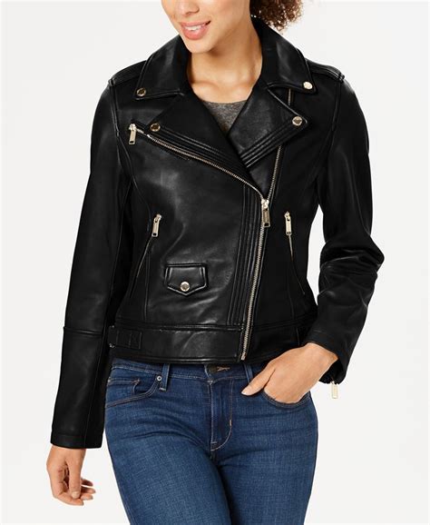 michael michael kors textured leather moto jacket|michael kors leather jacket macy's.